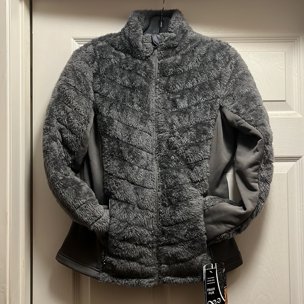 NWT Nordstrom BE BOUNDLESS Size Small Gray Faux Fur Full Zip Jacket